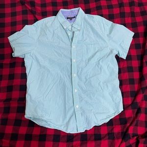Banana Republic Shirt XL White and Light Blue Plaid Button Up Short Sleeve Shirt